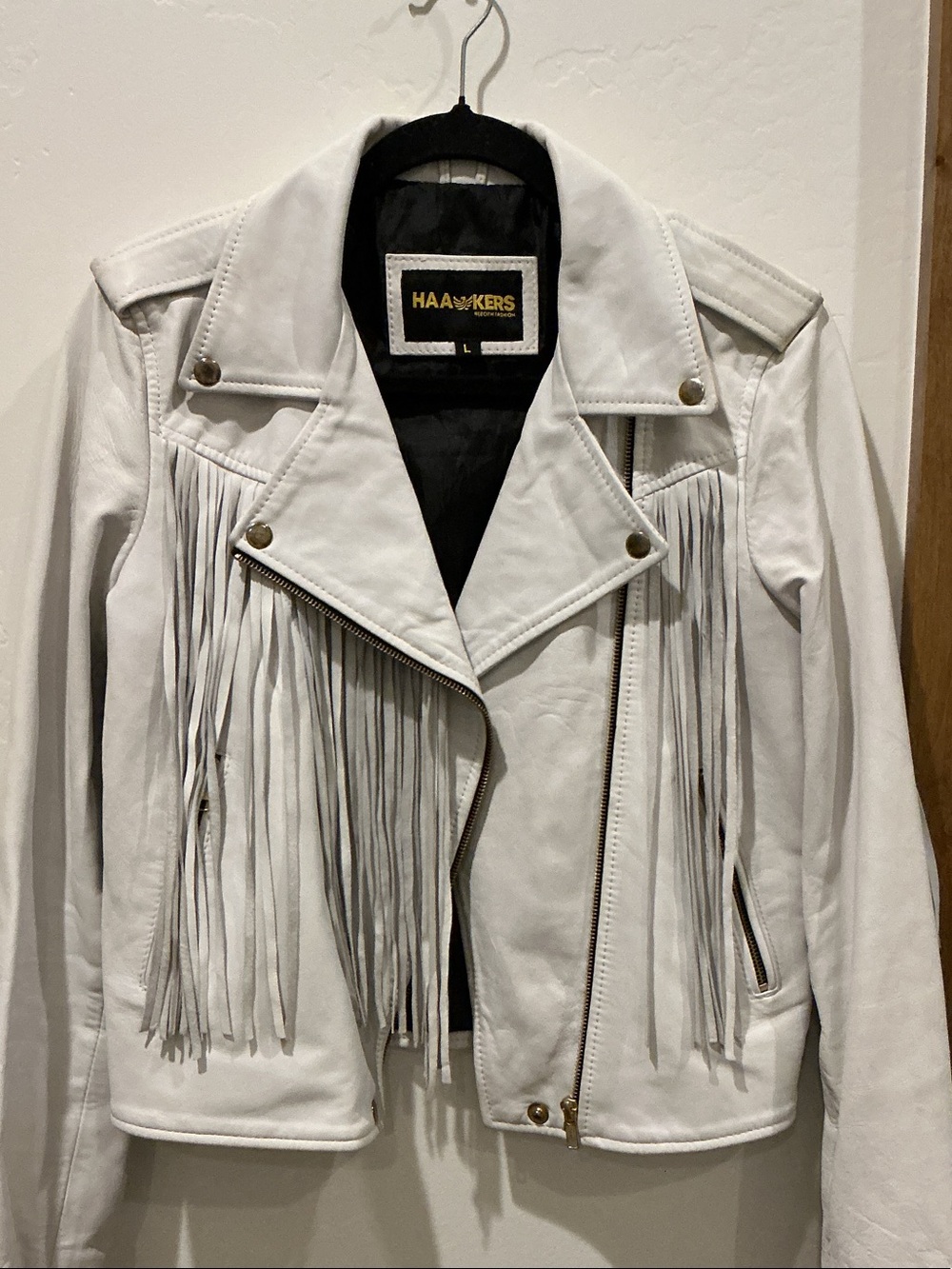 White Fringe Leather Moto Jacket